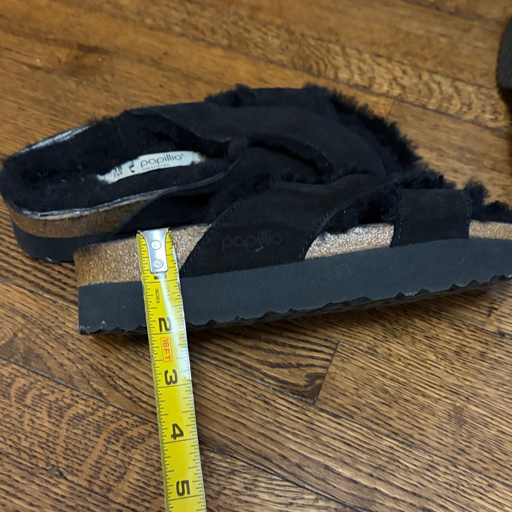 Birkenstock Papillio Daytona Black Shearling Slide Sandals - Picture 7 of 7